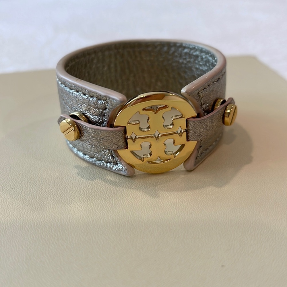 Tory Burch Logo leather cuff bracelet